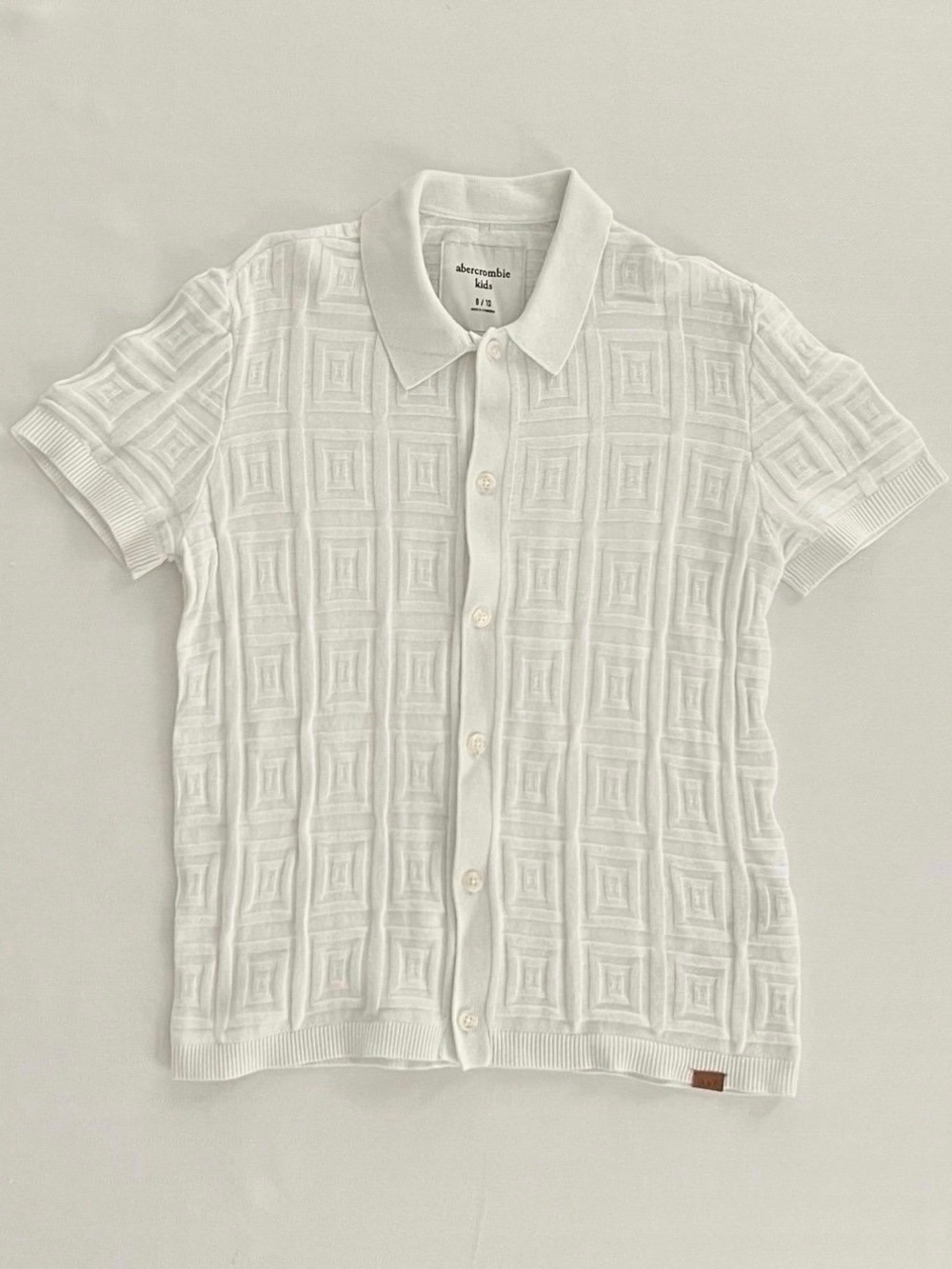 abercrombie kids White Short-Sleeve Button Front Textured Knit Shirt